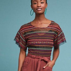 NWOT Anthropologie Naples Embroidered Mesh Blouse